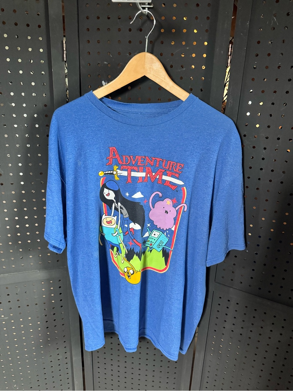 Adventure Time Blue Graphic Tee with Multicolor Characters
